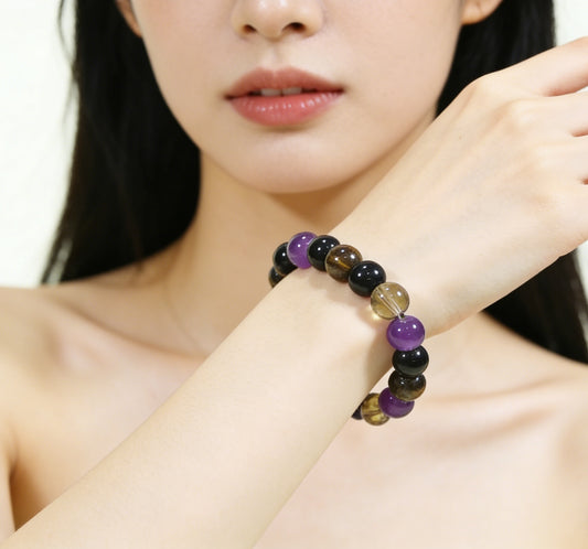 Natural Tigereye & Amethyst Bead Stretch Bracelet