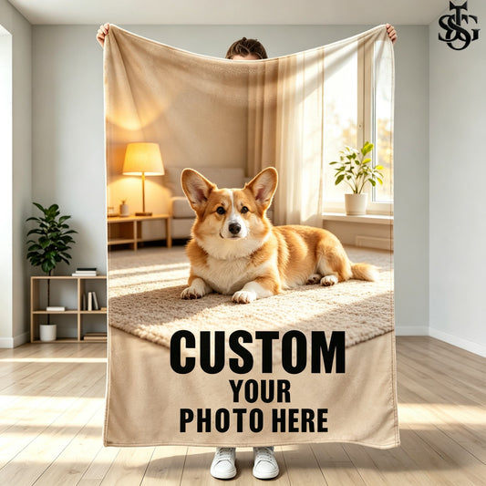 Custom Photo Blanket – Personalized Flannel Throw with Your Photo & Text