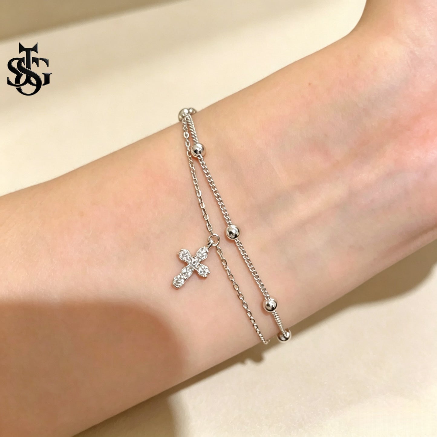 Layered Cross Charm Bracelet – Dainty Luxury Copper Bracelet