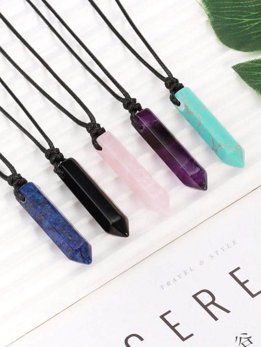 Men’s Natural Stone Crystal Pendant Necklace – Hexagonal Healing Point