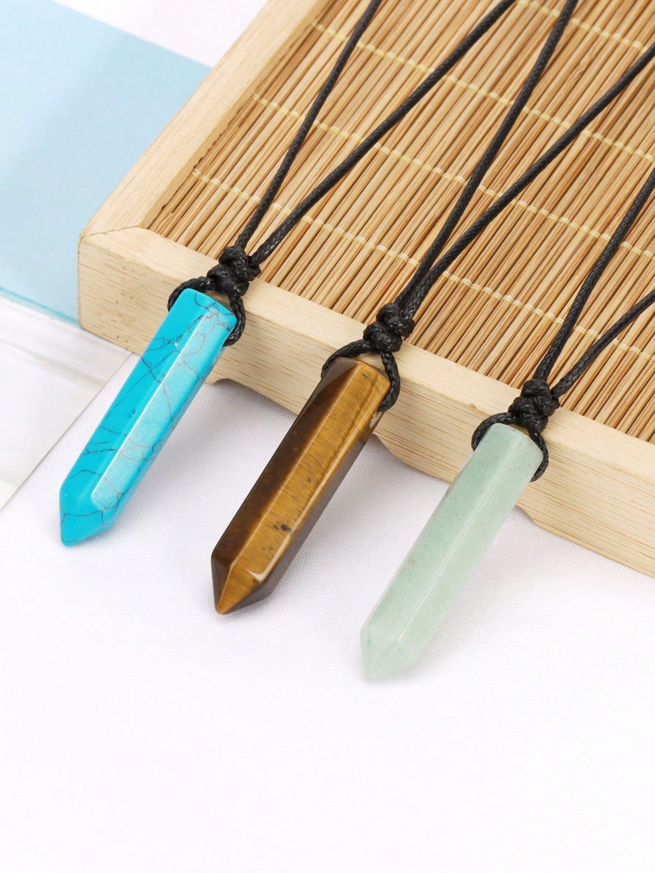 Men’s Natural Stone Crystal Pendant Necklace – Hexagonal Healing Point