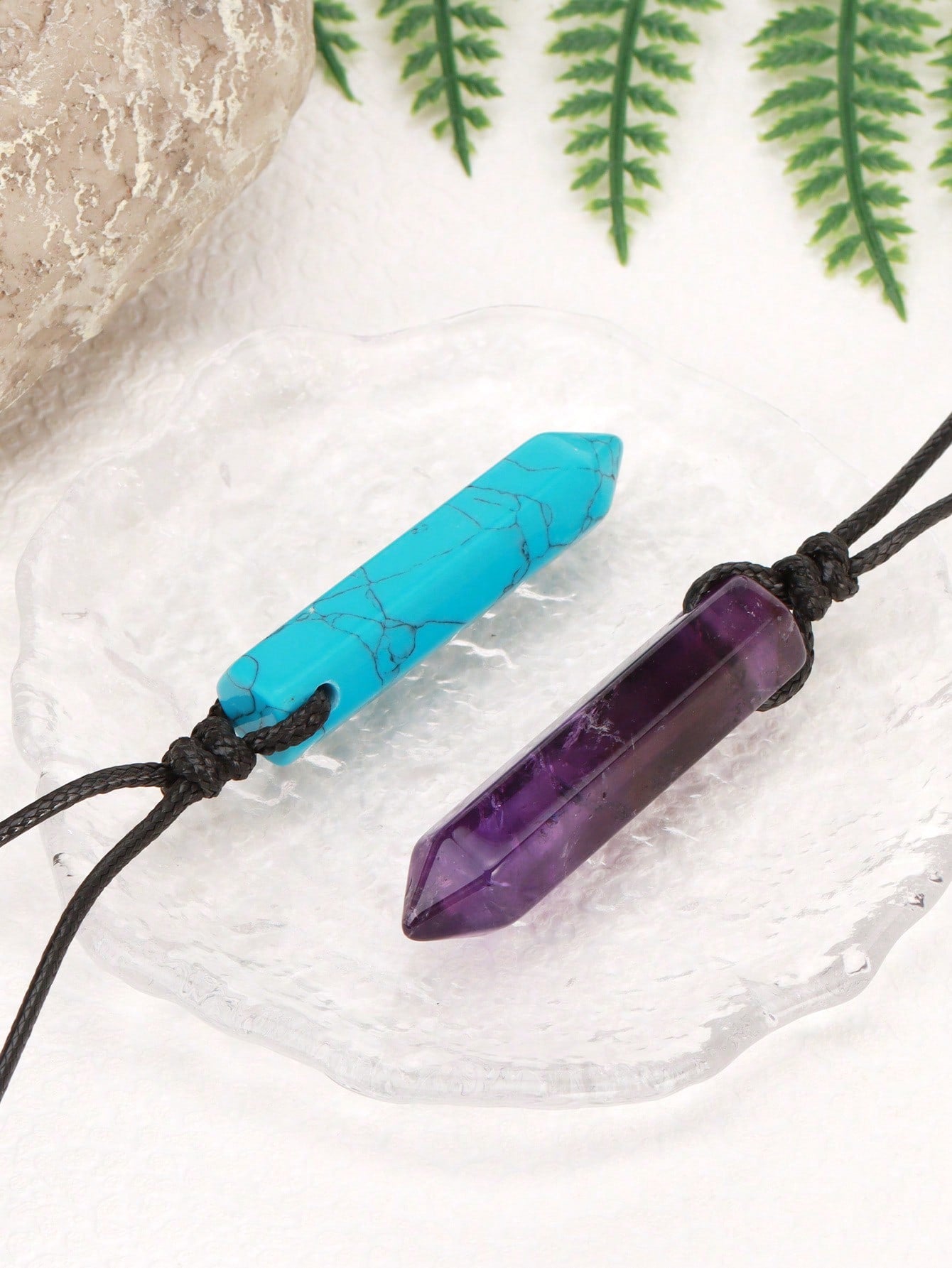 Men’s Natural Stone Crystal Pendant Necklace – Hexagonal Healing Point