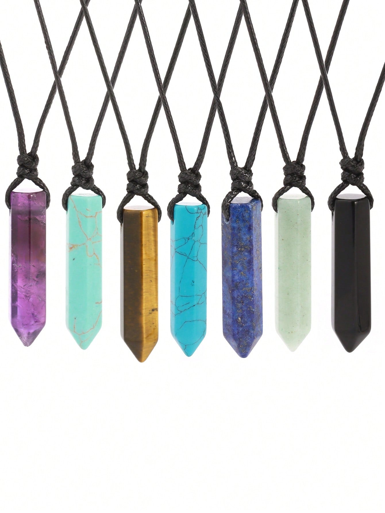 Men’s Natural Stone Crystal Pendant Necklace – Hexagonal Healing Point
