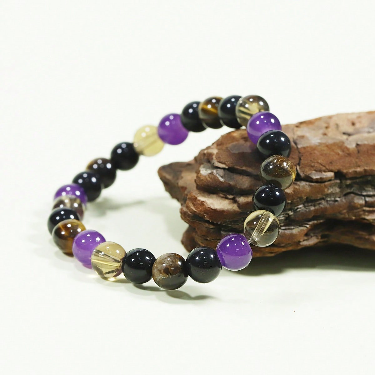 Natural Tigereye & Amethyst Bead Stretch Bracelet