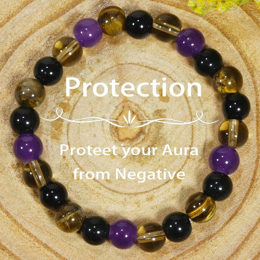 Natural Tigereye & Amethyst Bead Stretch Bracelet