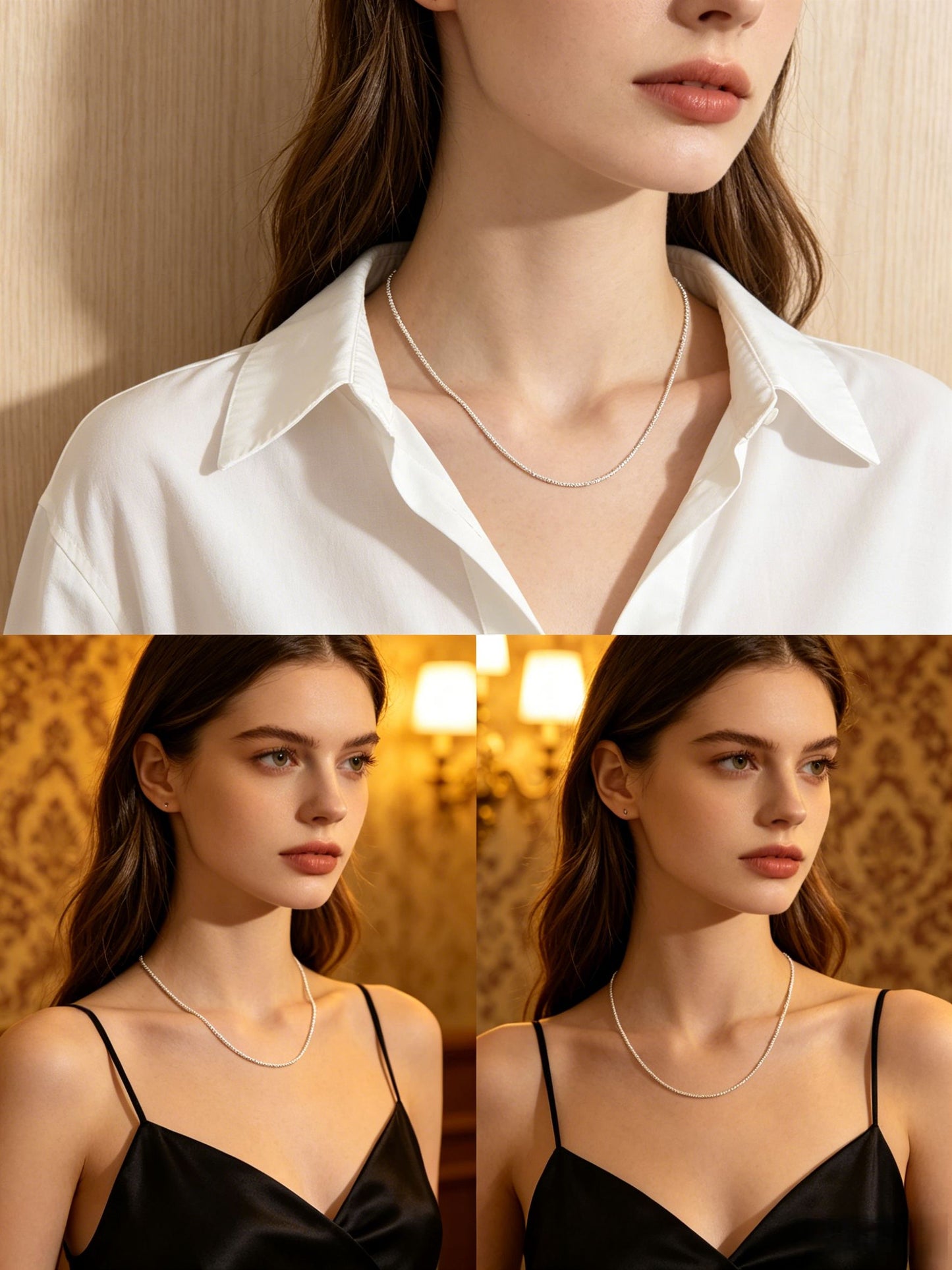 18K Gold Plated Beveled Square Bead Chain Necklace | 50cm Minimalist Geometric Layering Chain