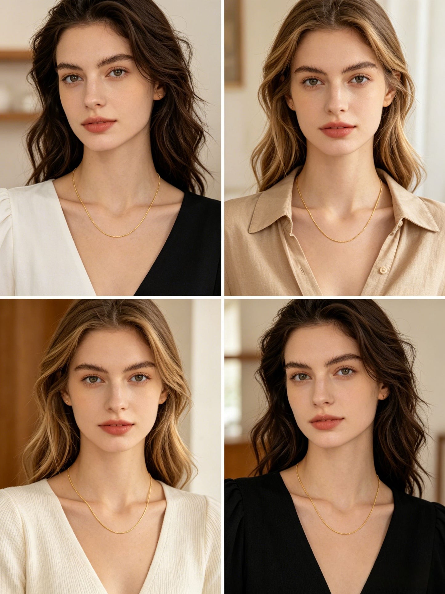 18K Gold Plated Beveled Square Bead Chain Necklace | 50cm Minimalist Geometric Layering Chain