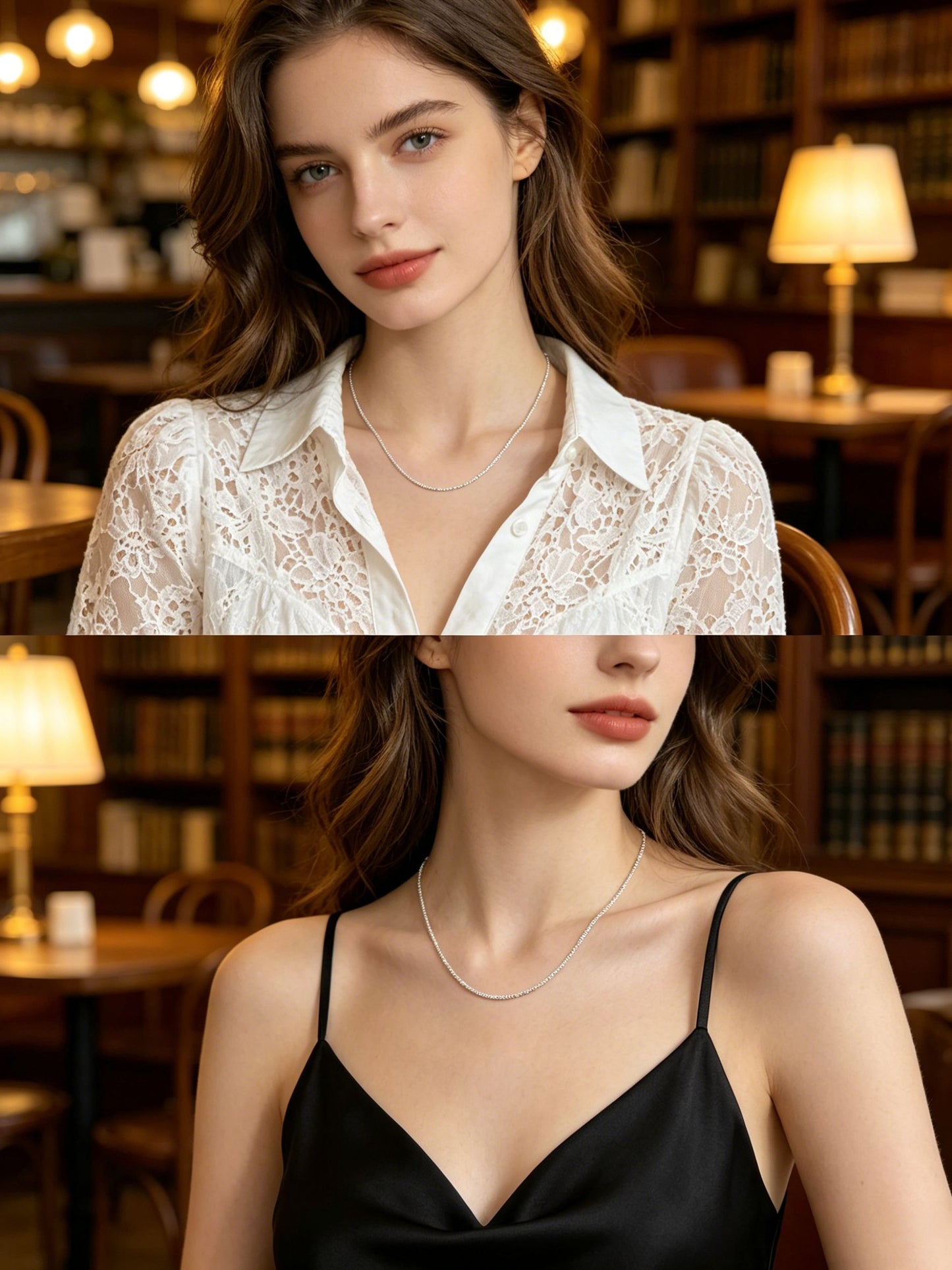 18K Gold Plated Beveled Square Bead Chain Necklace | 50cm Minimalist Geometric Layering Chain