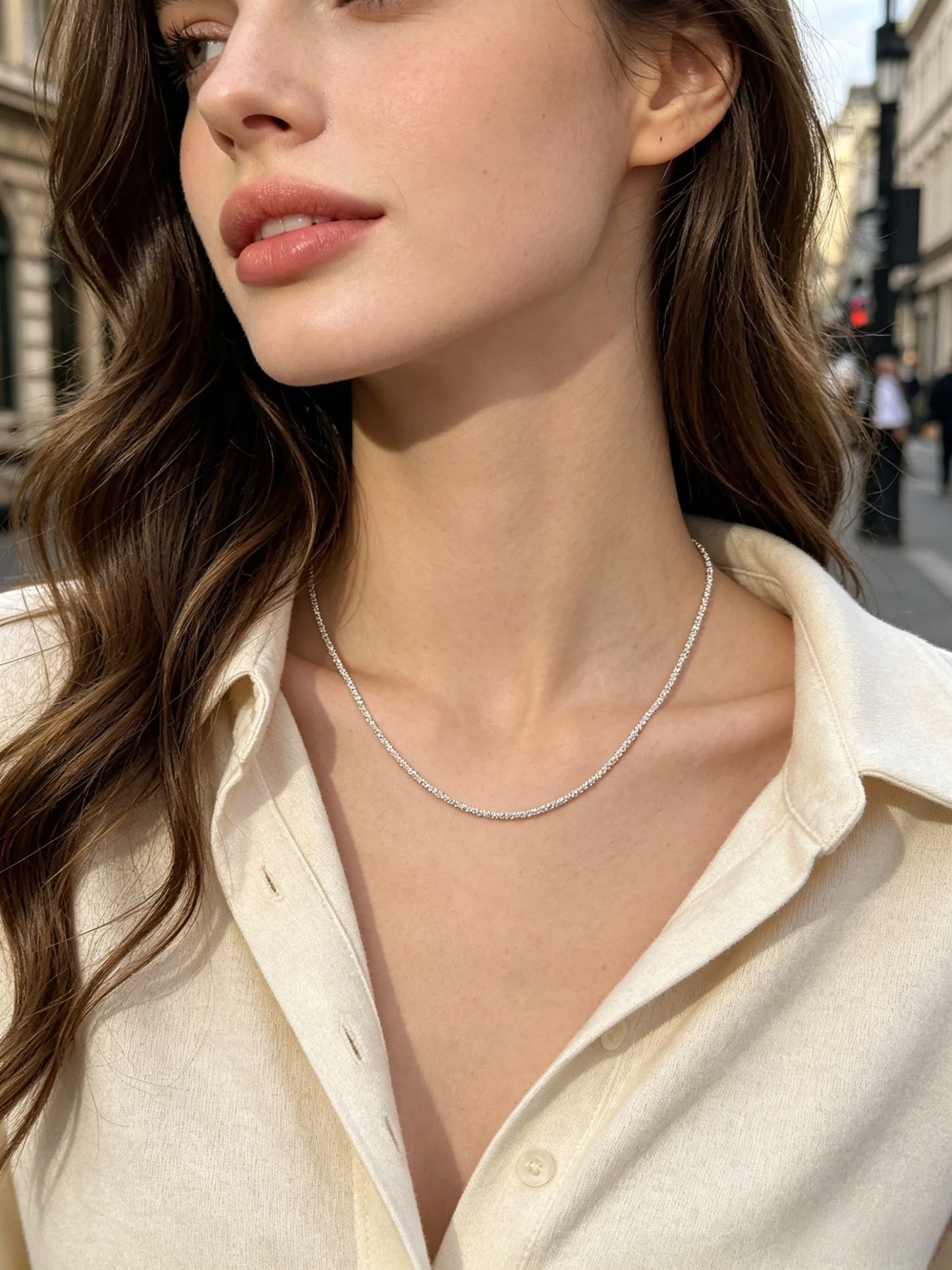 18K Gold Plated Beveled Square Bead Chain Necklace | 50cm Minimalist Geometric Layering Chain