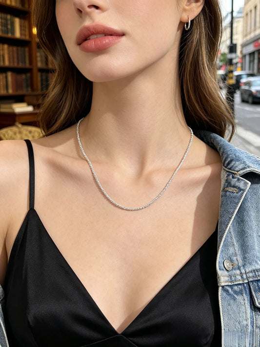 18K Gold Plated Beveled Square Bead Chain Necklace | 50cm Minimalist Geometric Layering Chain