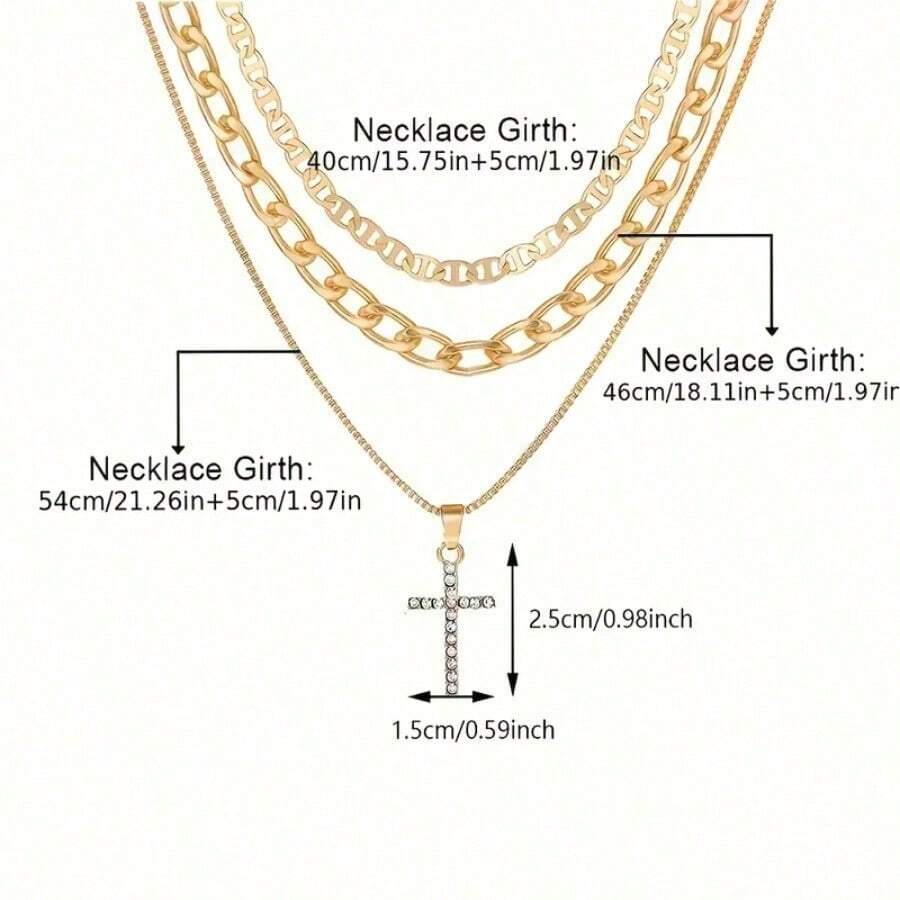 3-Piece 18K Gold-Plated Y Cross Layered Necklace Set