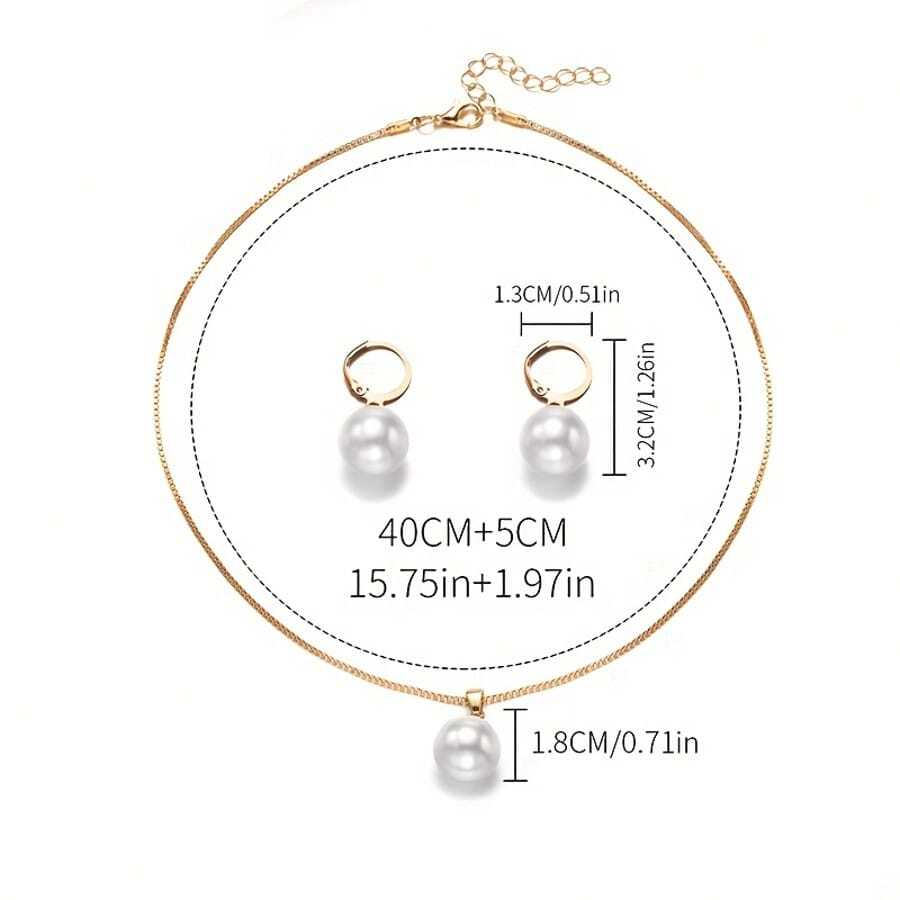 3pcs Pearl Jewelry Set for Women – Bridal Pearl Necklace and Teardrop Earrings