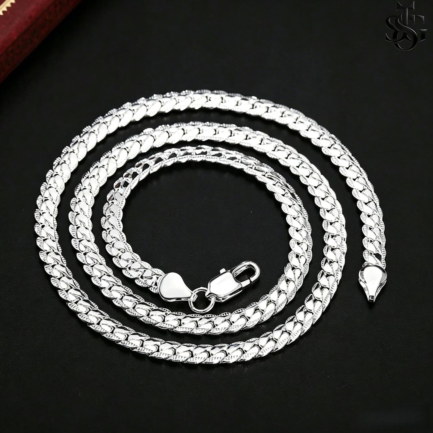925 Sterling Silver Figaro Chain Necklace - hand held outdoor