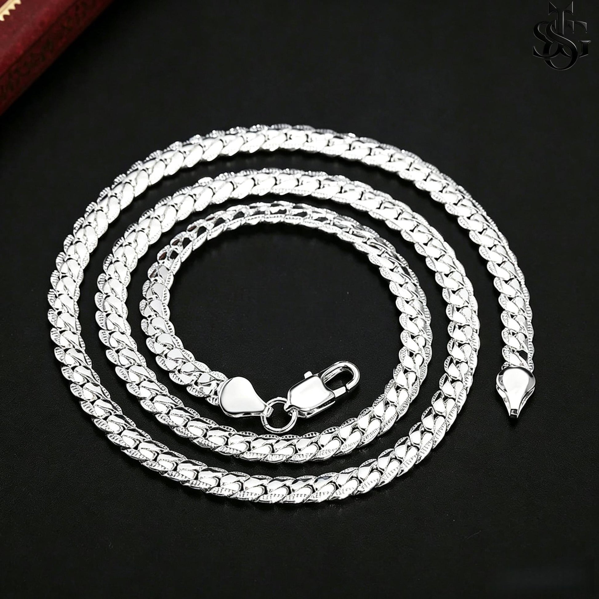 925 Sterling Silver Figaro Chain Necklace - hand held outdoor