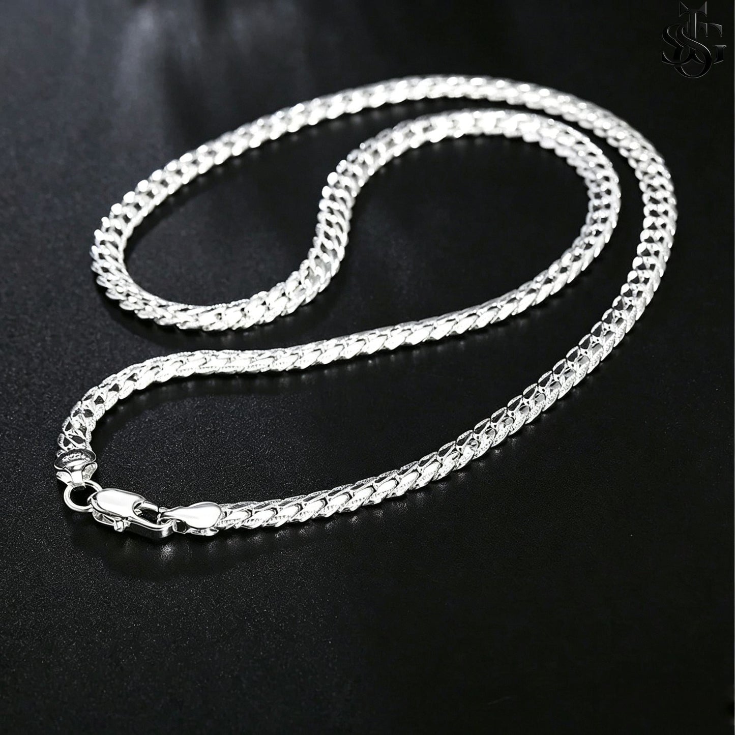 925 Sterling Silver Figaro Chain Necklace - hand held view