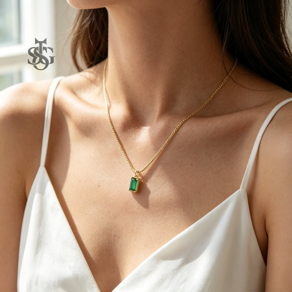 14K Gold Plated Rectangle Birthstone Necklace | Dainty Vintage Jewelry