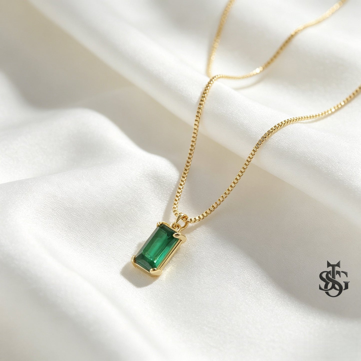 14K Gold Plated Rectangle Birthstone Necklace | Dainty Vintage Jewelry
