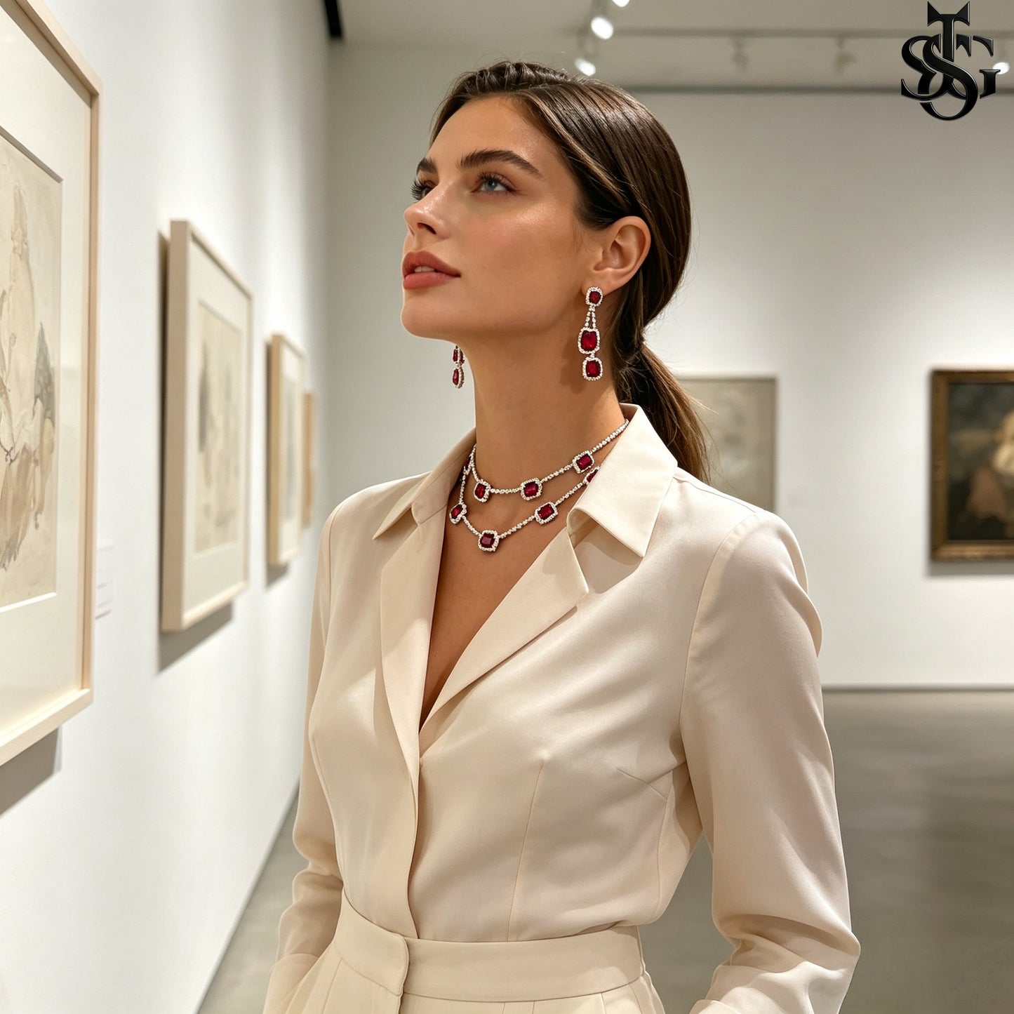 CZ Double Layer Tennis Necklace and Earring Set for Women – Cubic Zirconia Layered Choker with Drop Earrings, Fashion Jewelry Gift