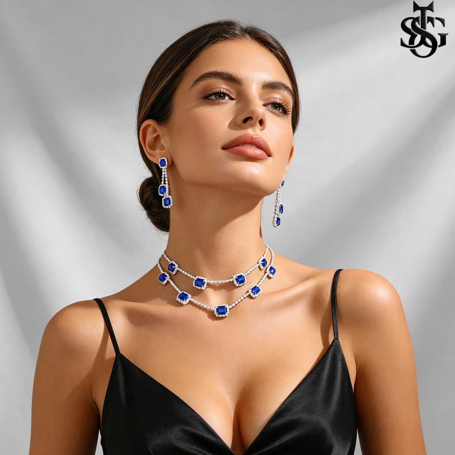 CZ Double Layer Tennis Necklace and Earring Set for Women – Cubic Zirconia Layered Choker with Drop Earrings, Fashion Jewelry Gift