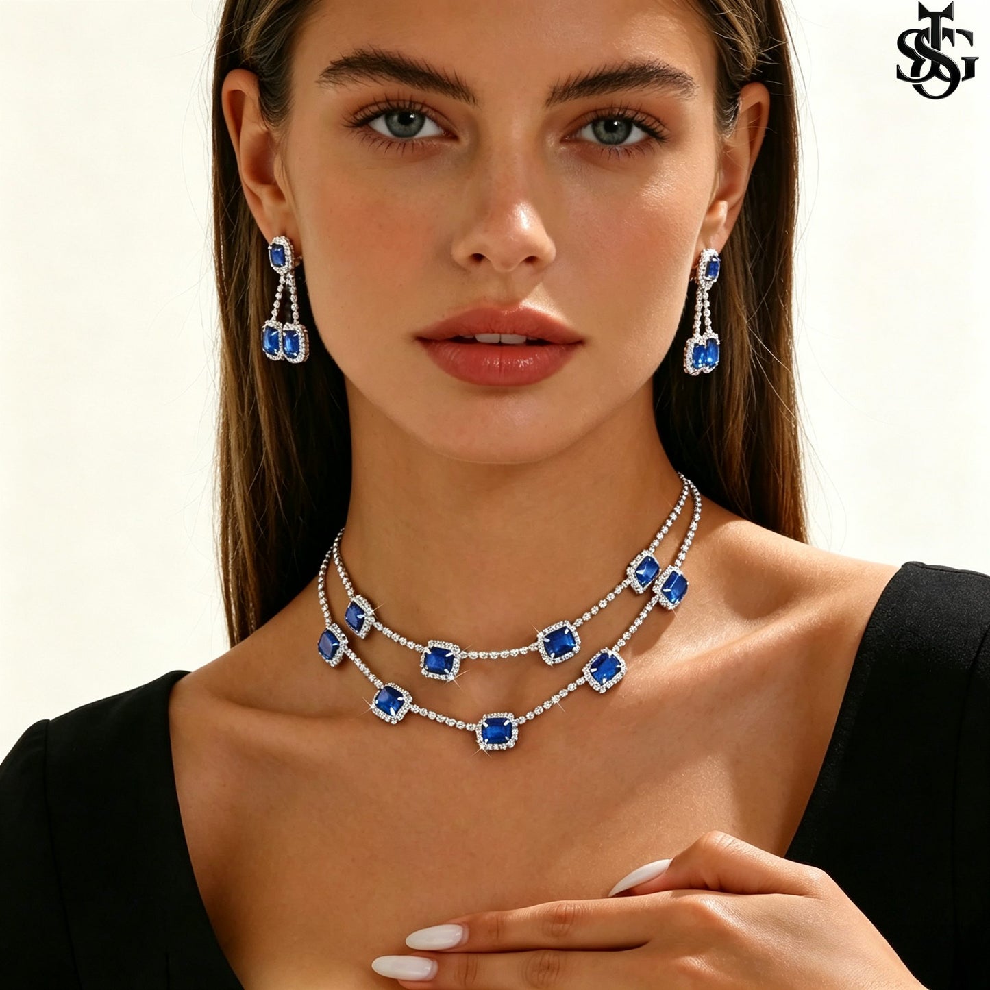 CZ Double Layer Tennis Necklace and Earring Set for Women – Cubic Zirconia Layered Choker with Drop Earrings, Fashion Jewelry Gift