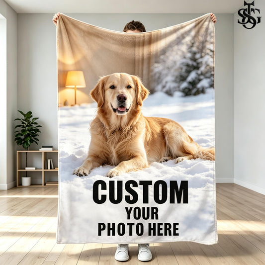 Custom photo flannel blanket with dog photo example