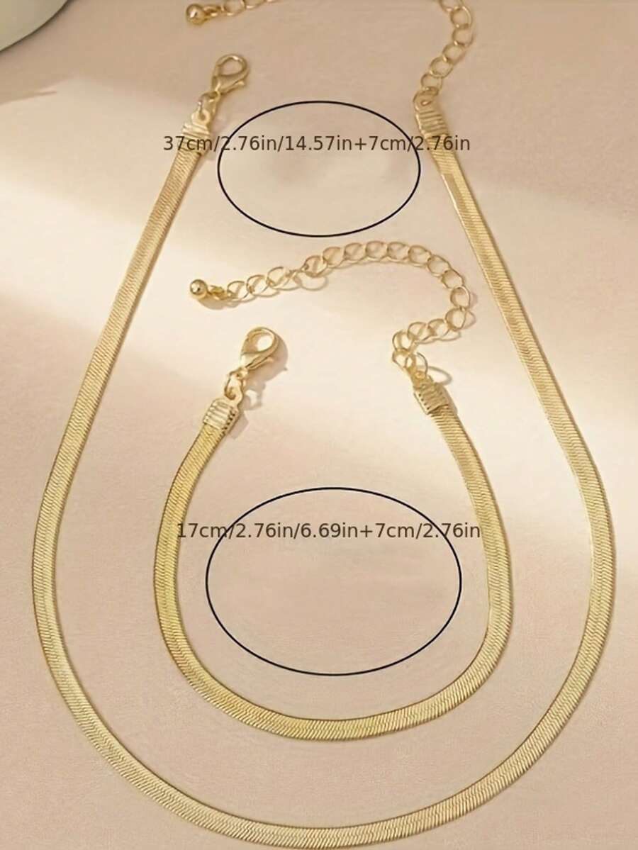 Stainless Steel Flat Snake Chain Necklace & Bracelet Set