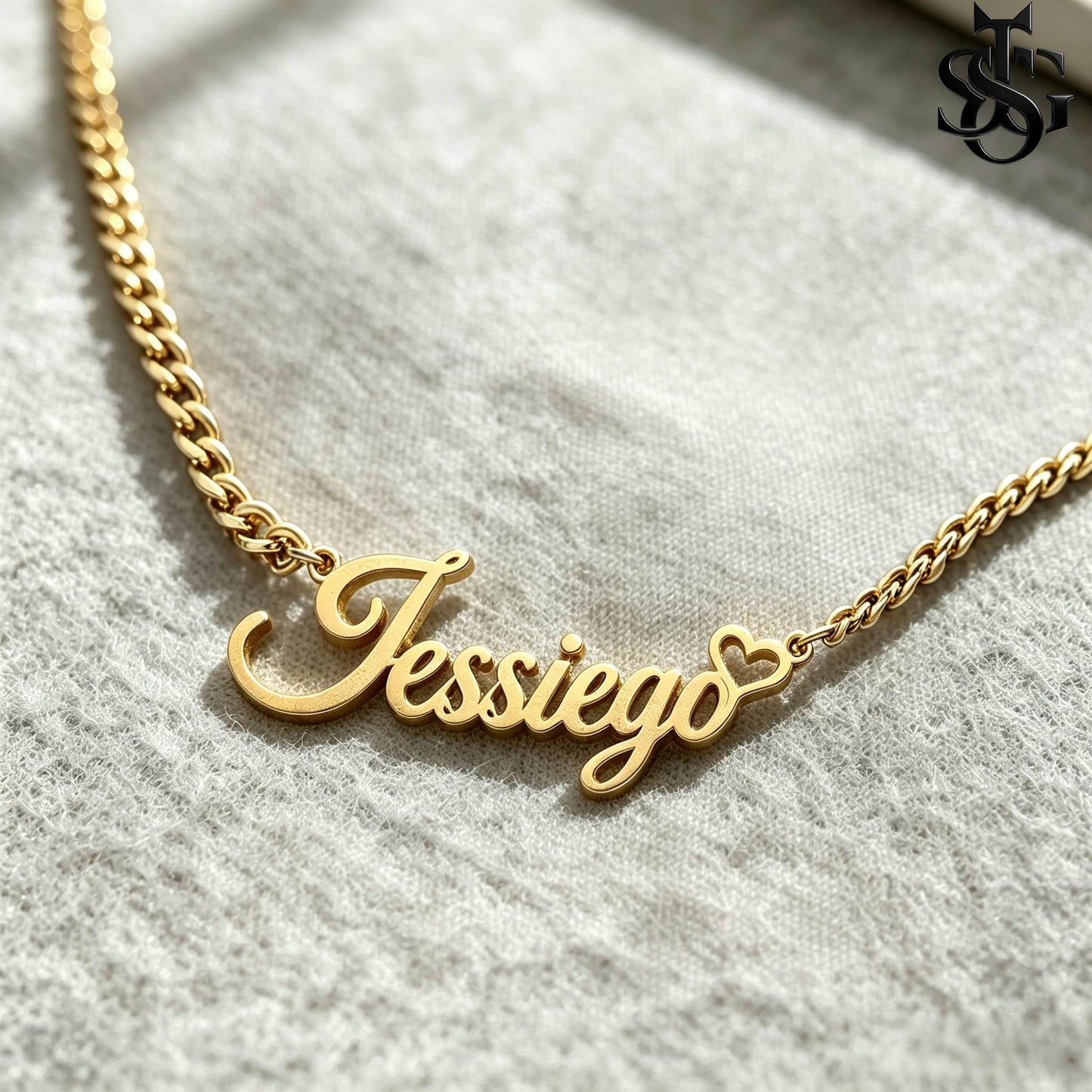 Custom Name Necklace for Women – 18K Gold Plated Personalized Script Necklace with Heart