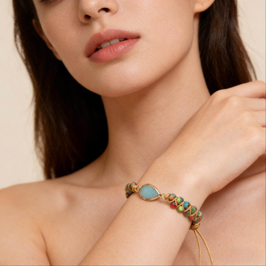 Natural Amazonite Gemstone Braided Charm Bracelet