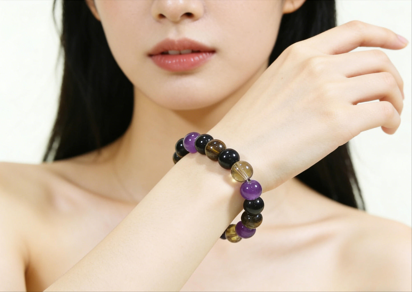 Tigereye & Amethyst Bead Stretch Bracelet