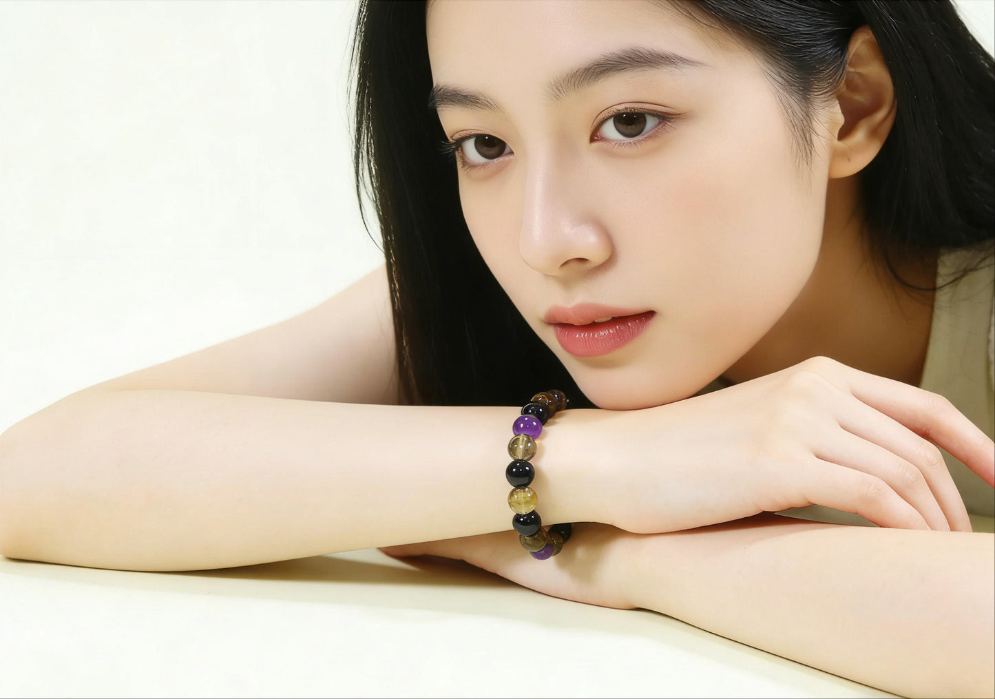 Tigereye & Amethyst Bead Stretch Bracelet