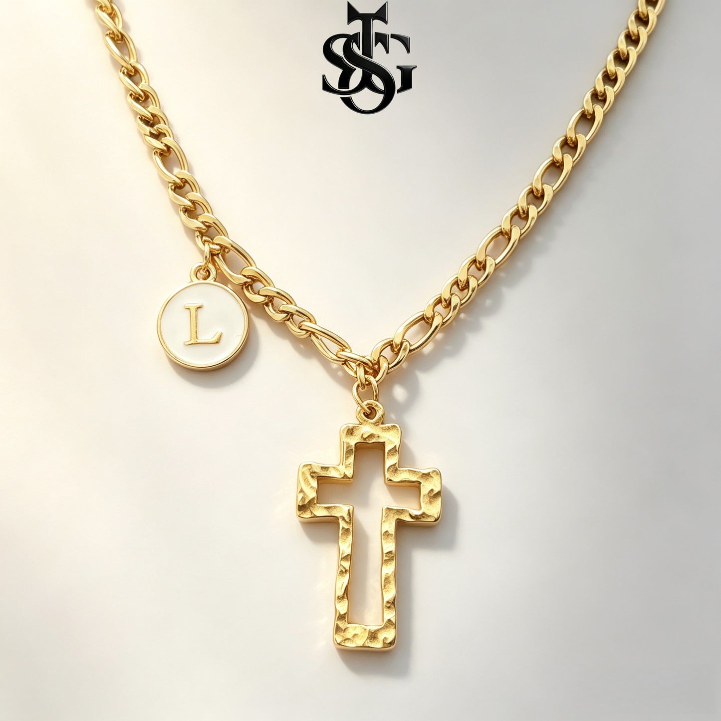Gold Cross Pendant Necklace for Couples | Customizable Initial Letter Charm