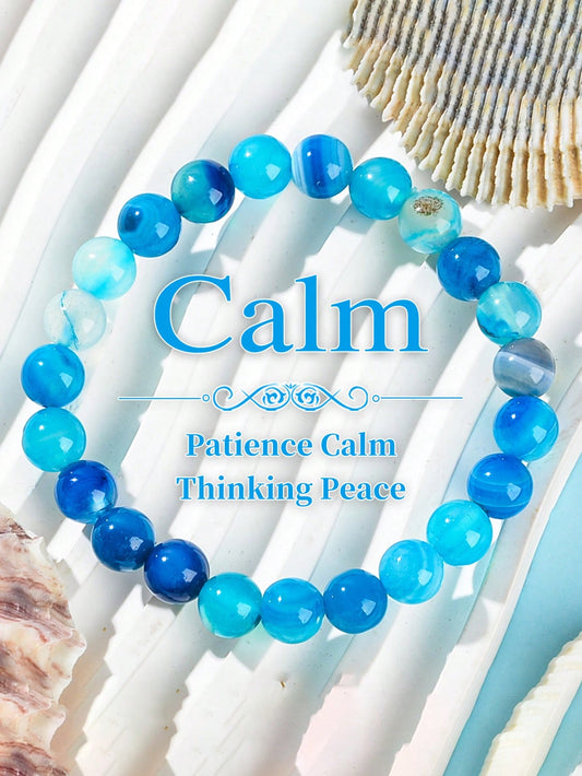 Blue Striped Agate Beaded Bracelet – 8mm Boho Stretch