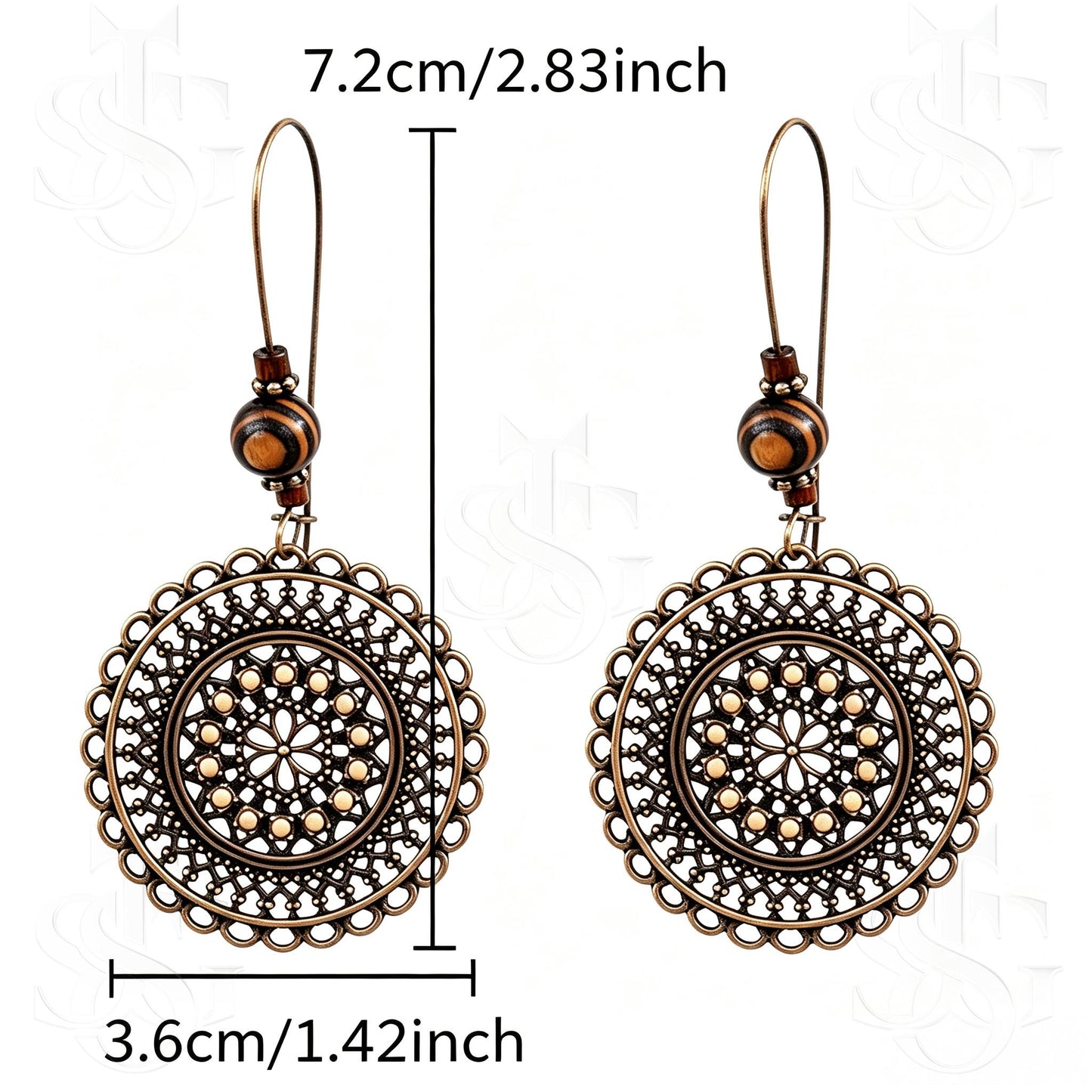 Vintage Carved Flower Mandala Dangle Earrings | Boho Antique Bronze Round Drop Earrings