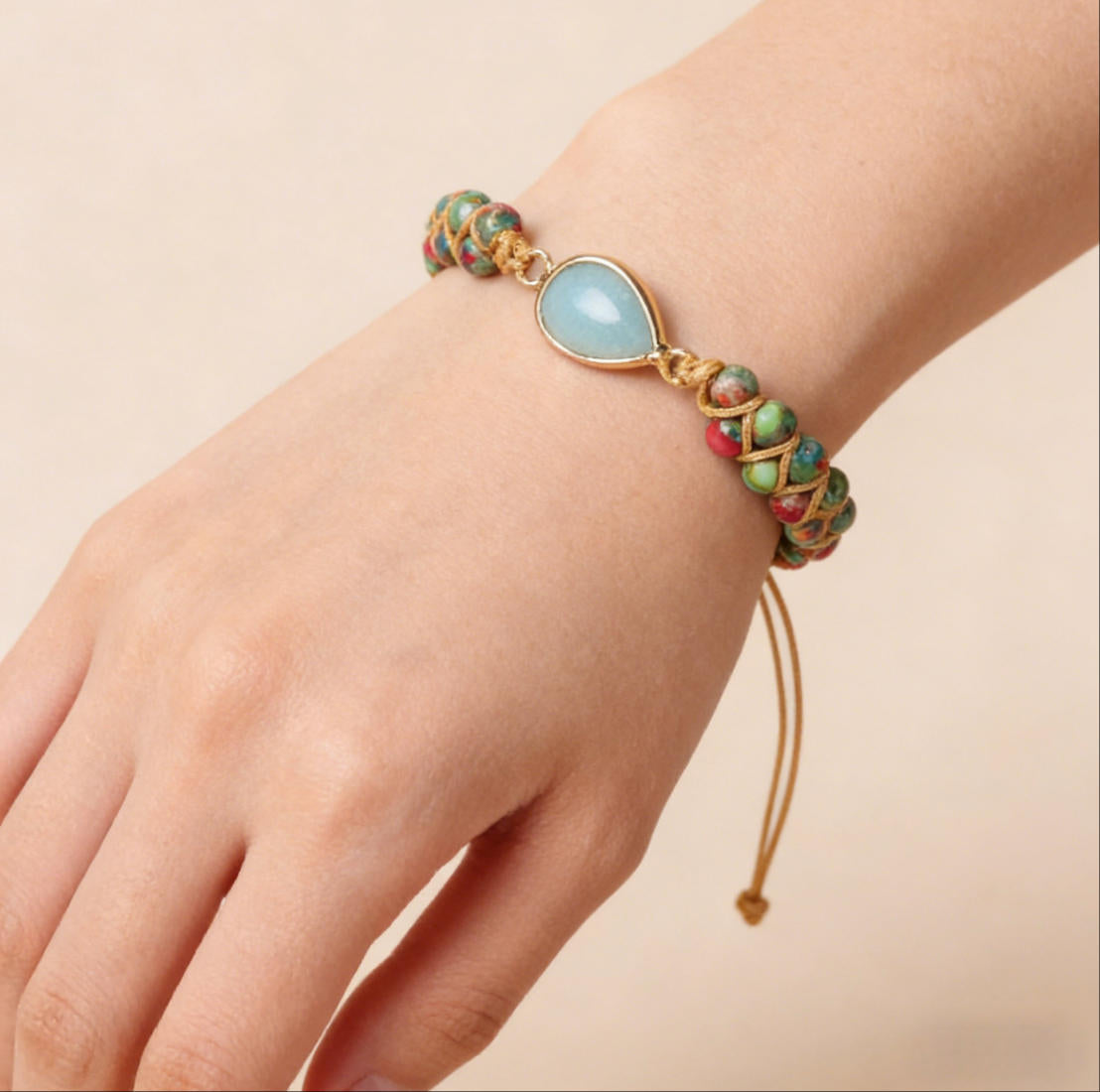 Natural Amazonite Gemstone Charm Bracelet – Waterdrop / Heart Pendant
