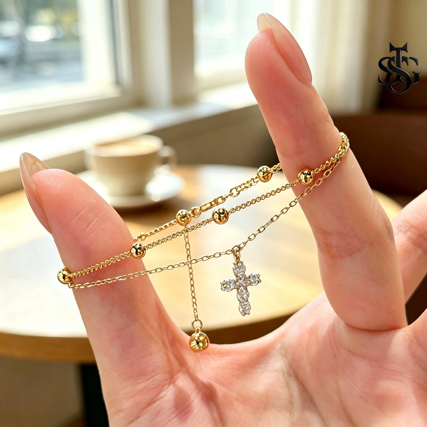 Layered Cross Charm Bracelet – Dainty Luxury Copper Bracelet
