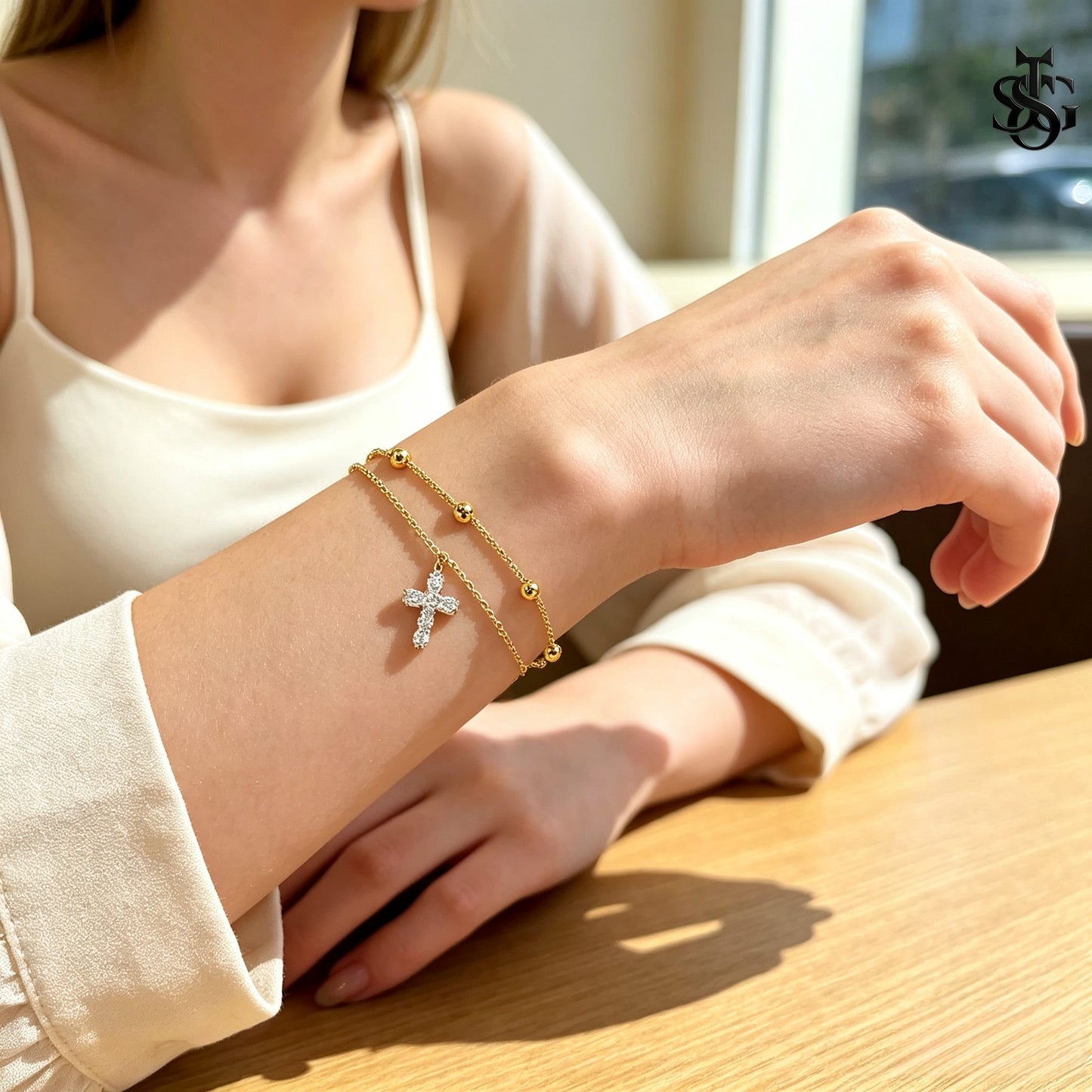 Layered Cross Charm Bracelet – Dainty Luxury Copper Bracelet
