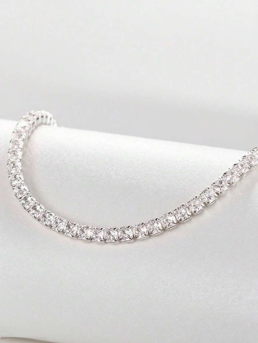 Dainty CZ Tennis Choker Necklace for Women | Iced Out Cubic Zirconia Silver Necklace