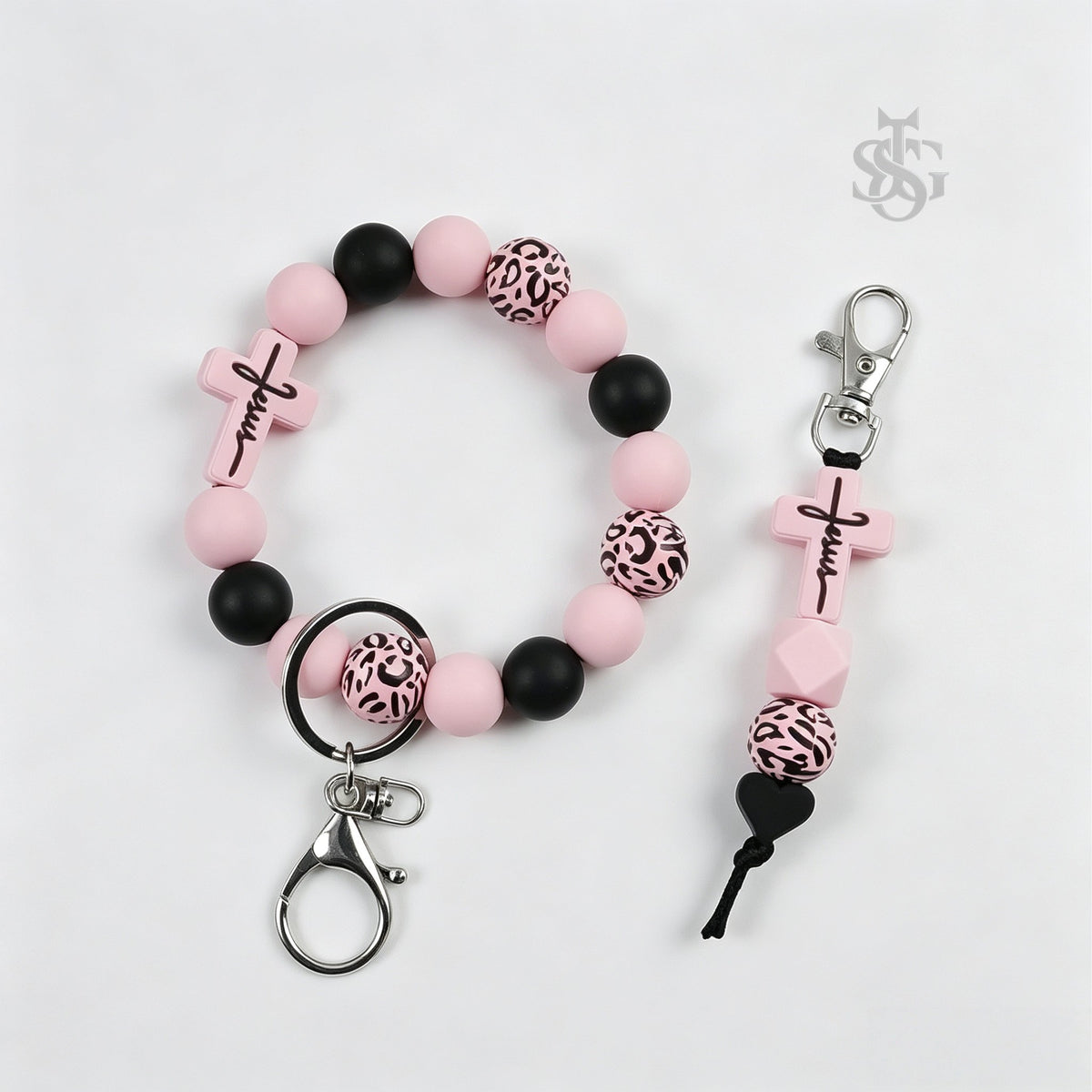 Jesus Cross Silicone Bead Keychain Set | Christian Faith Keychain Gift