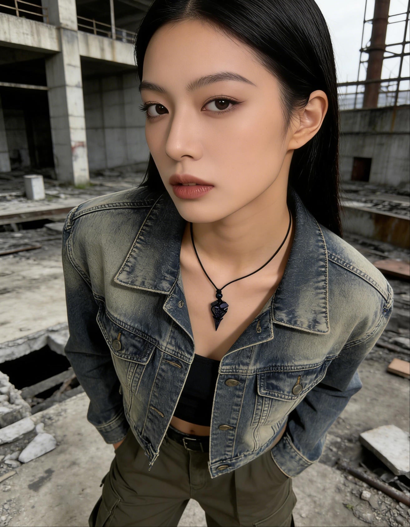 Natural Crystal Point Necklace for Men&Women – Geometric Stone Pendant in Black Tone