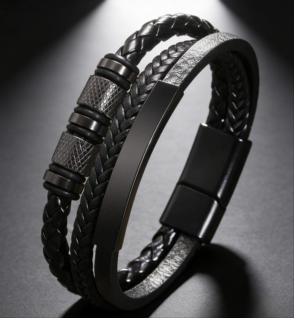 Men's Black Braided Stainless Steel Magnetic Bracelet