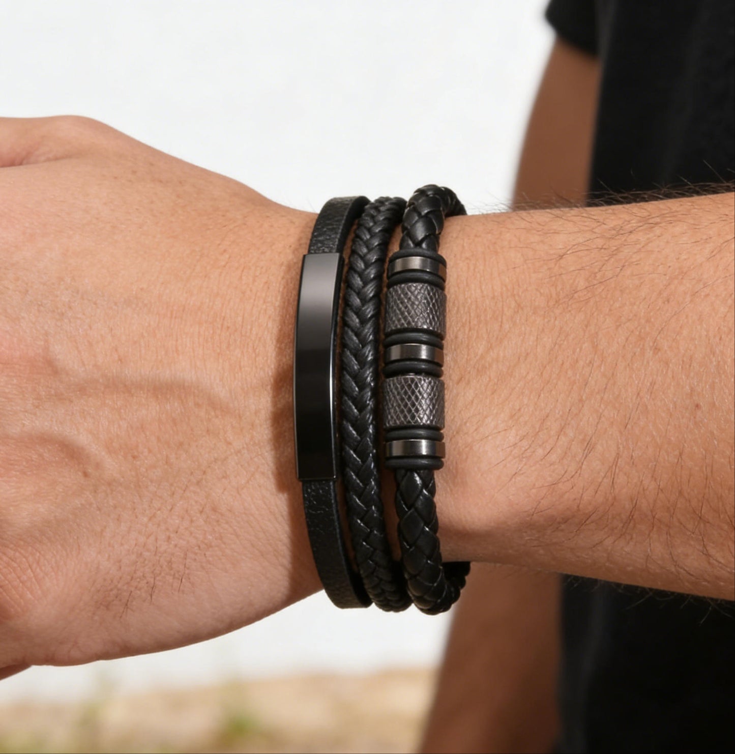 Men's Black Braided Stainless Steel Magnetic Bracelet