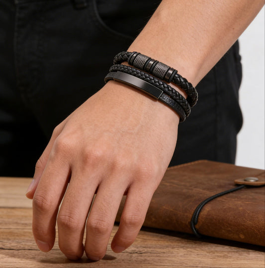 Men's Black Braided Stainless Steel Magnetic Bracelet