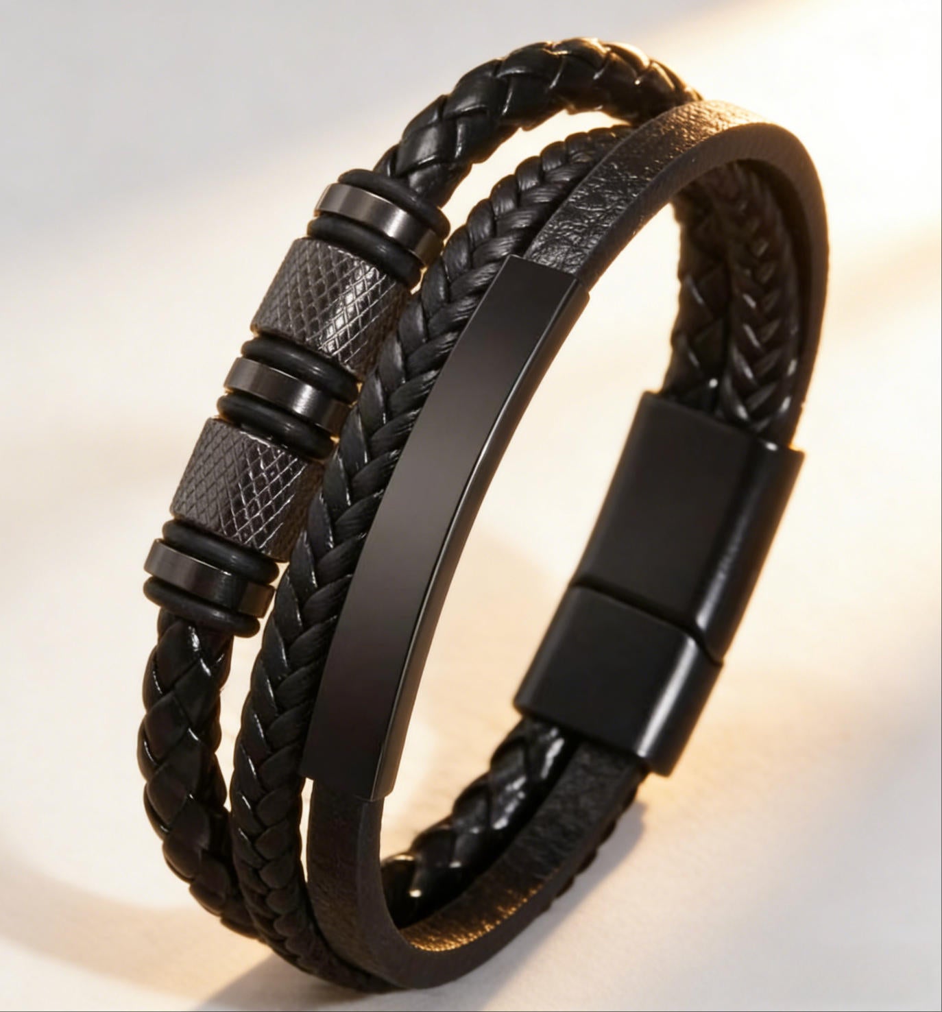 Men's Black Braided Stainless Steel Magnetic Bracelet