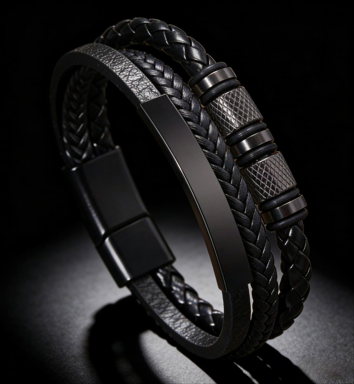 Men's Black Braided Stainless Steel Magnetic Bracelet