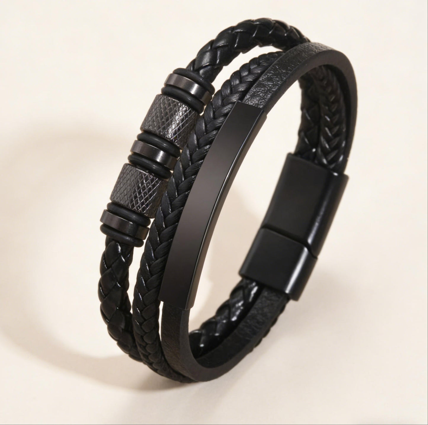 Men's Black Braided Stainless Steel Magnetic Bracelet