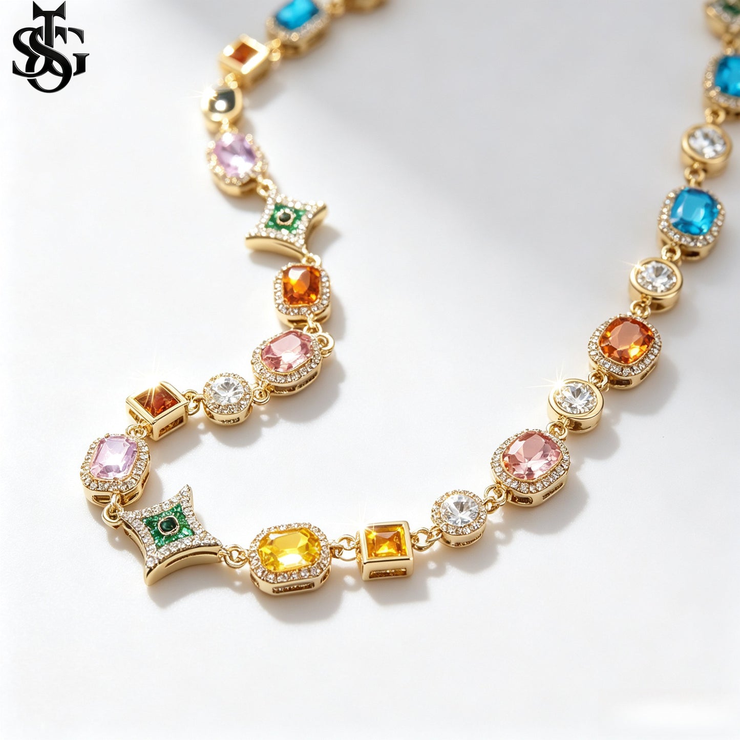 Hip Hop Colorful Zirconia Crystal Necklace – Women's Fashion Rainbow Gemstone Chain | Bridal Party Statement Jewelry & Gift
