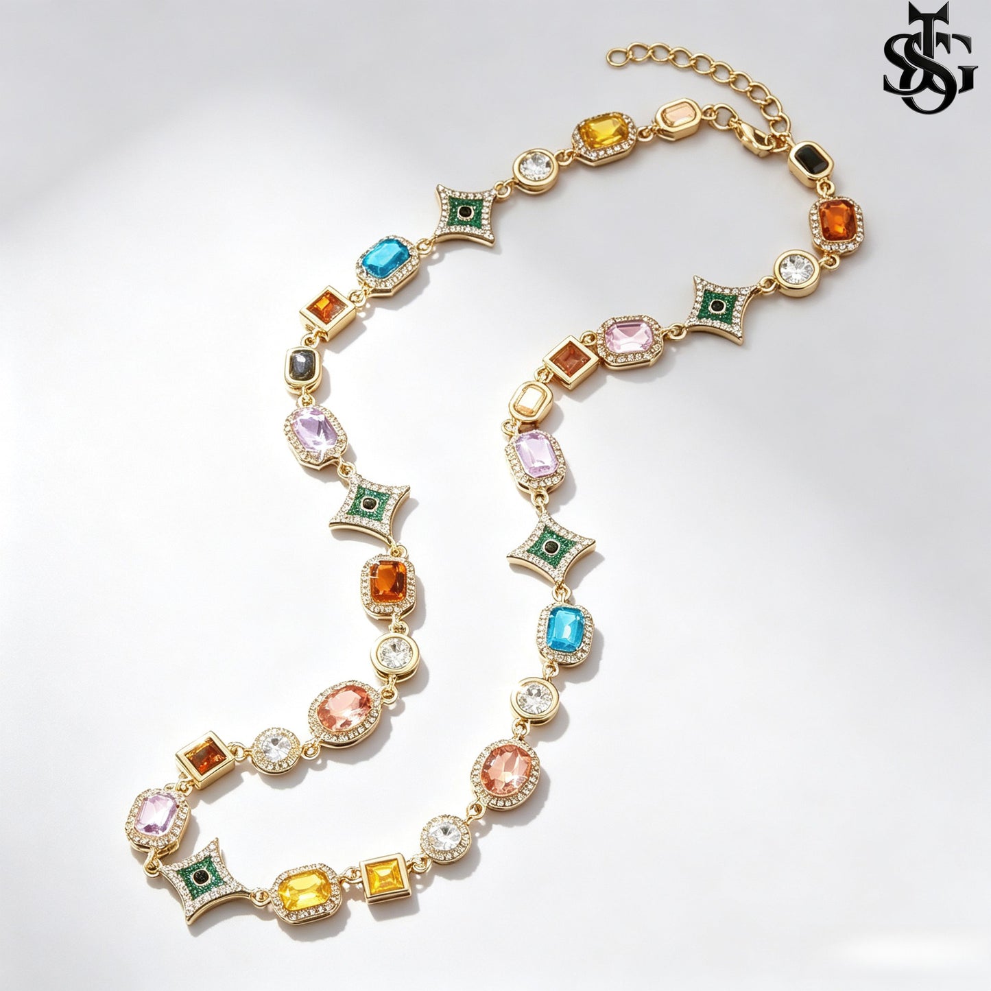 Hip Hop Colorful Zirconia Crystal Necklace – Women's Fashion Rainbow Gemstone Chain | Bridal Party Statement Jewelry & Gift