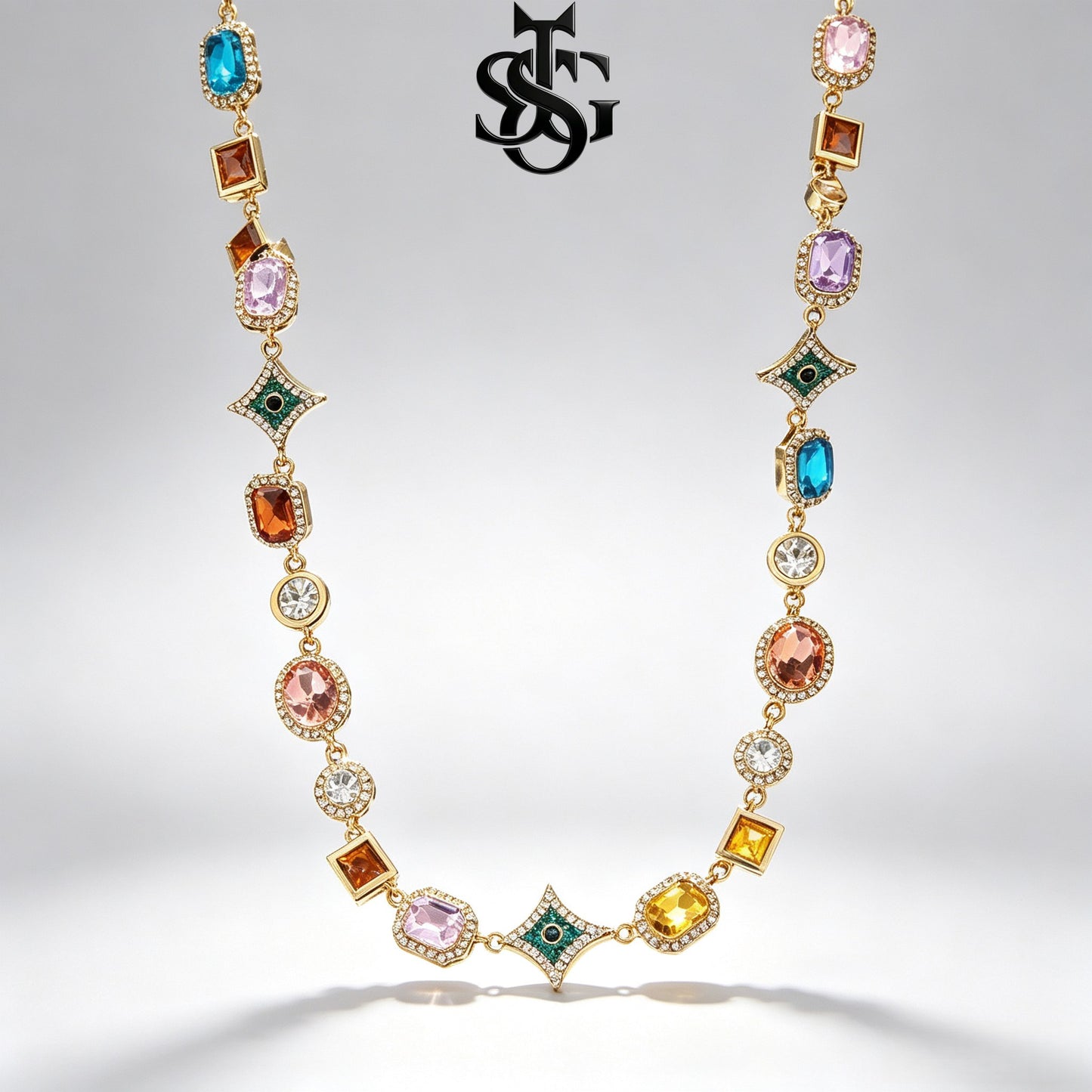 Hip Hop Colorful Zirconia Crystal Necklace – Women's Fashion Rainbow Gemstone Chain | Bridal Party Statement Jewelry & Gift