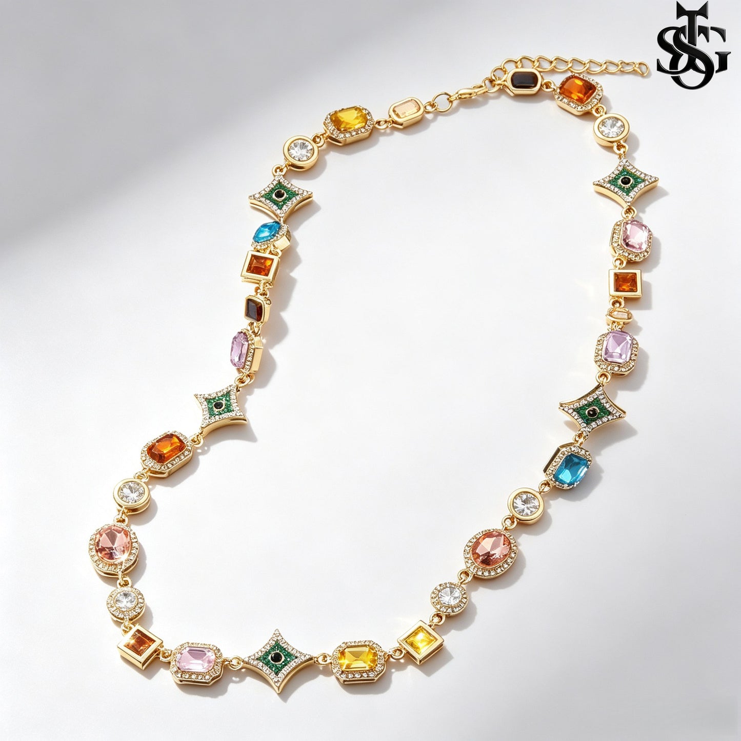 Hip Hop Colorful Zirconia Crystal Necklace – Women's Fashion Rainbow Gemstone Chain | Bridal Party Statement Jewelry & Gift
