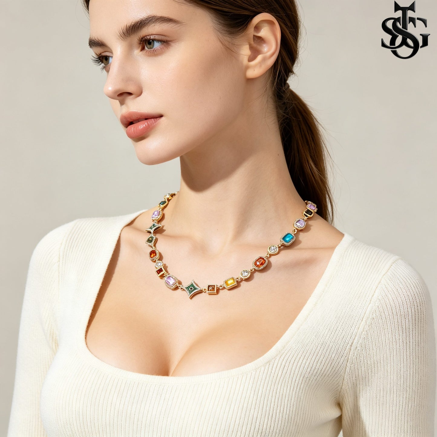 Hip Hop Colorful Zirconia Crystal Necklace – Women's Fashion Rainbow Gemstone Chain | Bridal Party Statement Jewelry & Gift